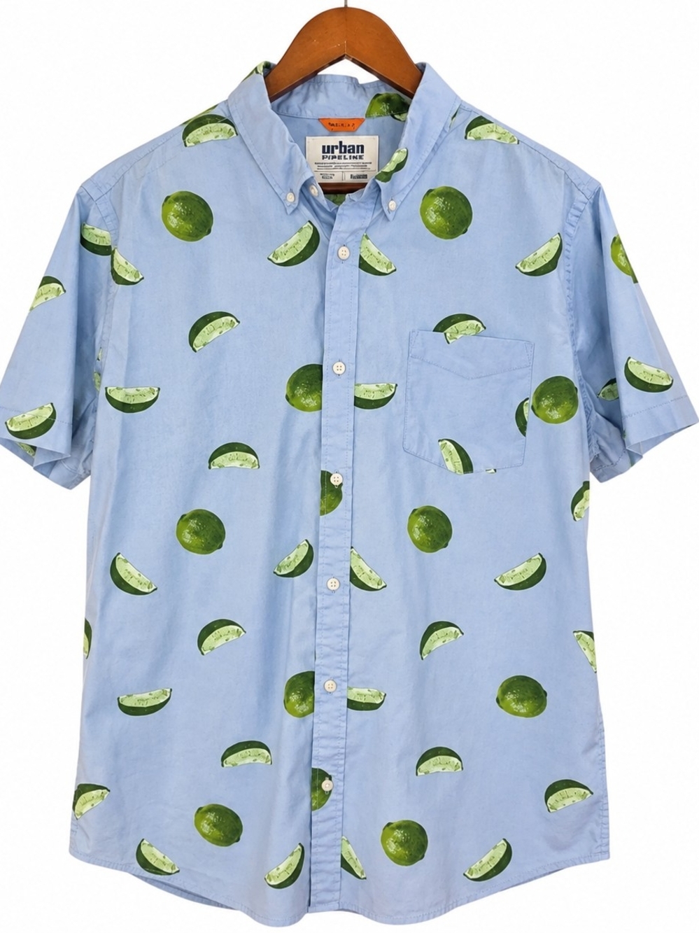 Urban Pipeline MaxFlex Men’s XL Blue Green Lime Print Button Down Shirt